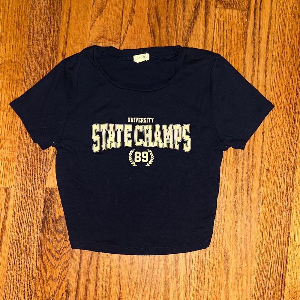 Garage Navy Crop Top with Cream Print